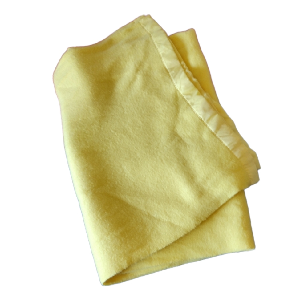 Vintage Large Soft Yellow Blanket with Satin Trim